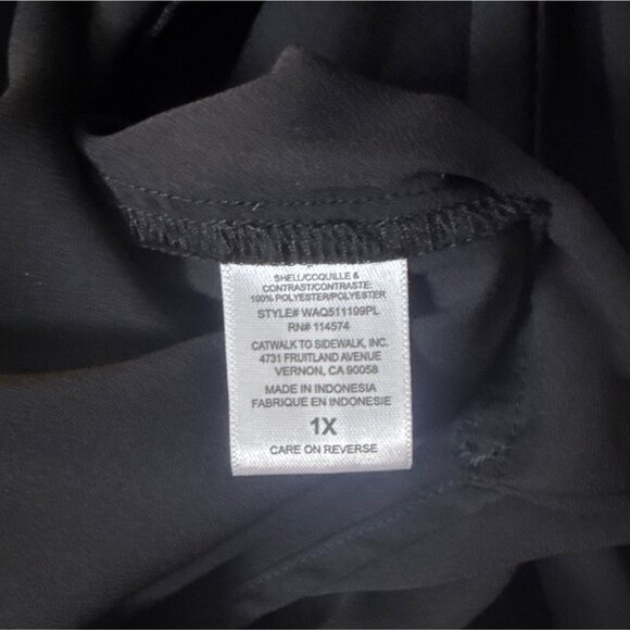 Black Pleione Womens Draped Blouse 1X Polyester With Smocked Cuffs - Picture 4 of 7